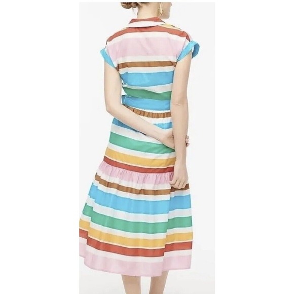 J.Crew Maxi Collared Shirt Dress Women Size 4 Turquoise White Stripe Midi Cotton - Picture 10 of 12